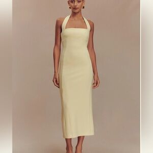 MESHKI butter yellow halter dress
